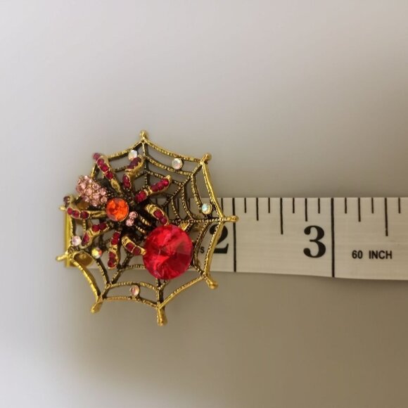 Spider Web Brooch Gemstones Spider Rhinestone Pin 2" - Picture 2 of 3